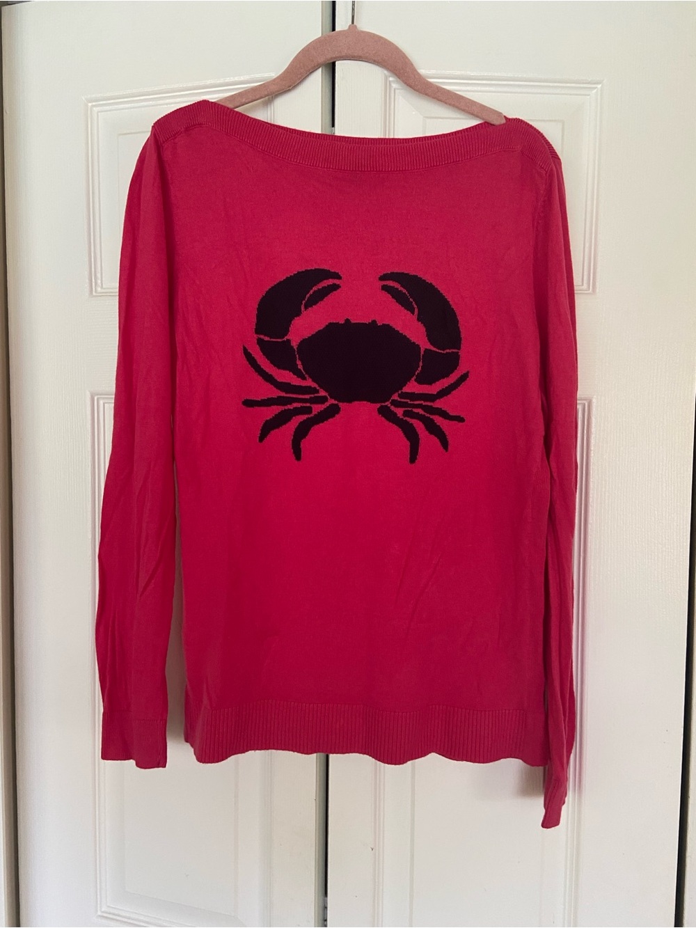Talbots Pink Sweater with Black Crab Graphic